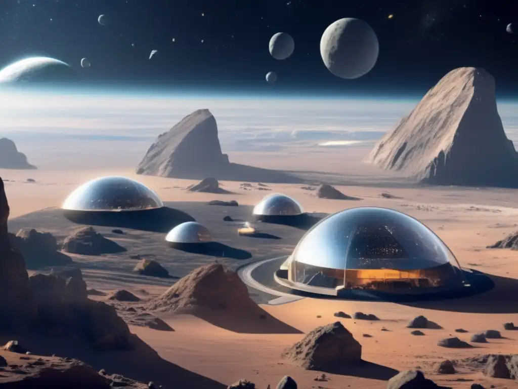 Vida social en hábitats de asteroides: una imagen impresionante captura la vastedad del espacio con hábitats de asteroides suspendidos en primer plano