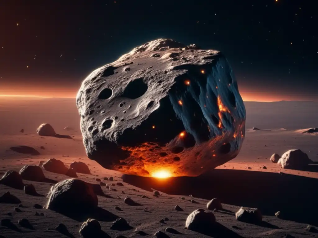 Adaptación de vida terrestre en asteroides: imagen impactante de un asteroide rocoso en el espacio, rodeado de oscuridad y otros asteroides