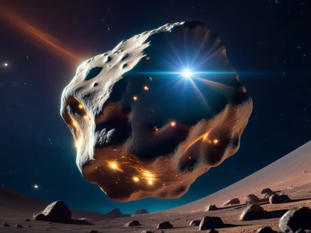 Asteroide metálico brillante en el espacio Vista cercana de un asteroide metálico brillante en el espacio: Asteroides metálicos en el sistema solar