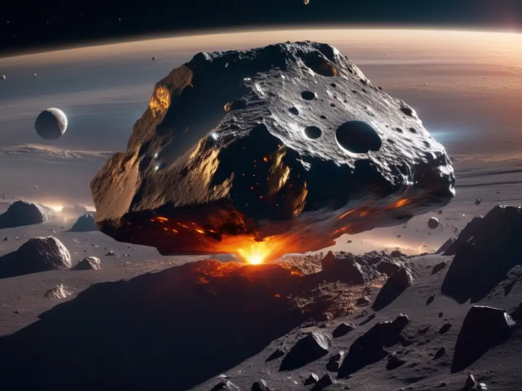 Vista cinematográfica de un asteroide masivo en el espacio