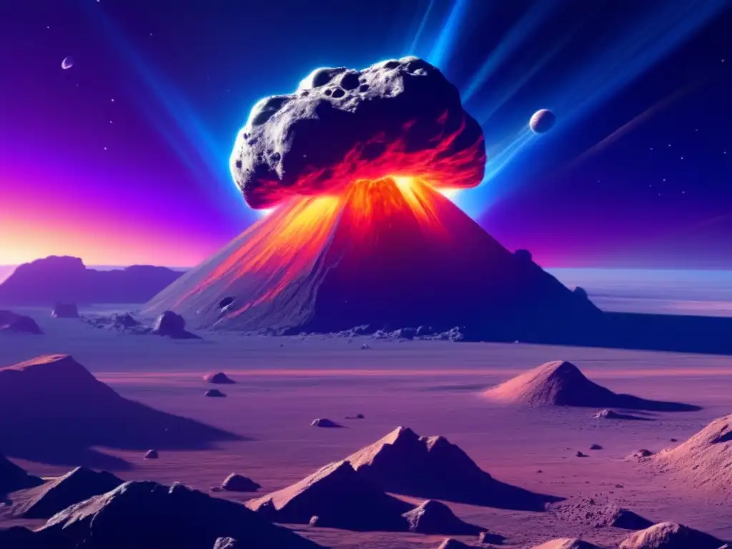 Vista cinematográfica de asteroide con Tierra al fondo