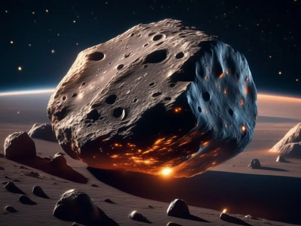 Vista detallada de asteroide con presencia de agua en el espacio