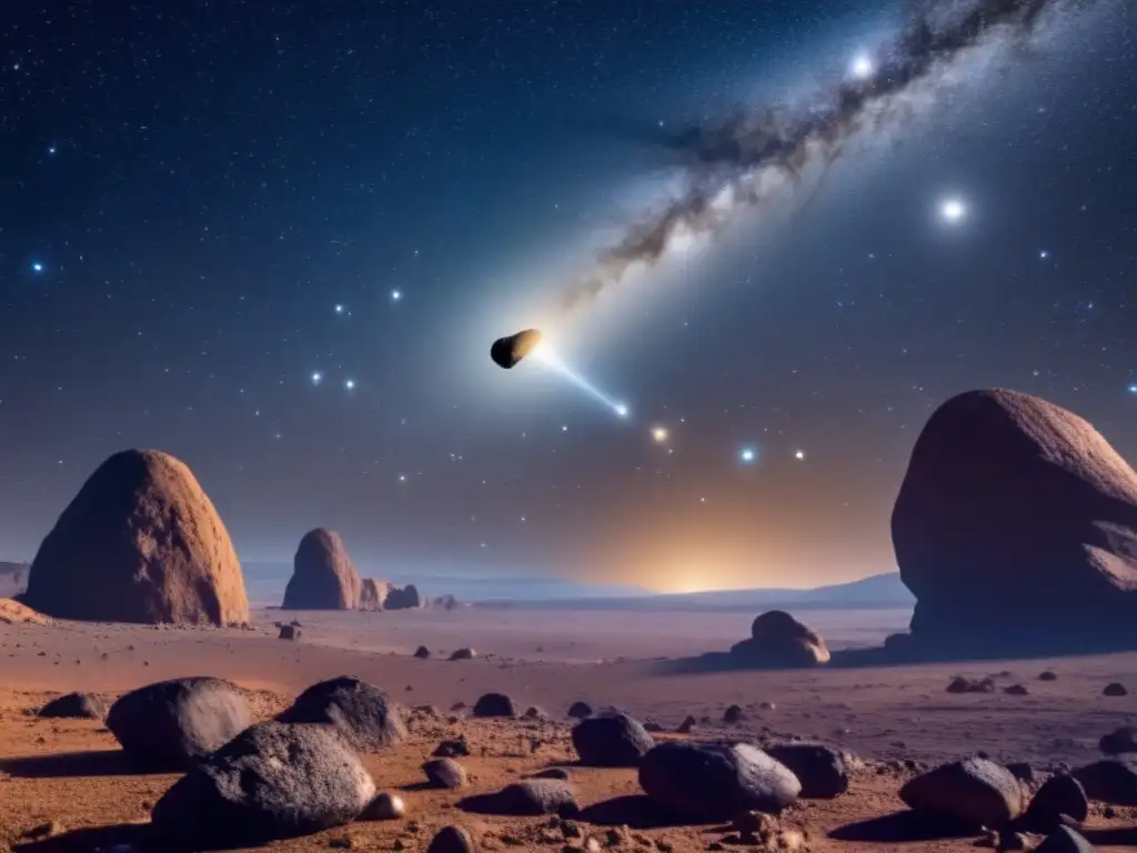 Vista expansiva del cinturón de Kuiper con asteroides en órbitas: misterio y maravilla