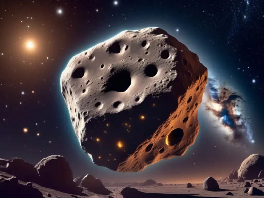 Vista impactante de asteroide en el espacio rodeado de estrellas