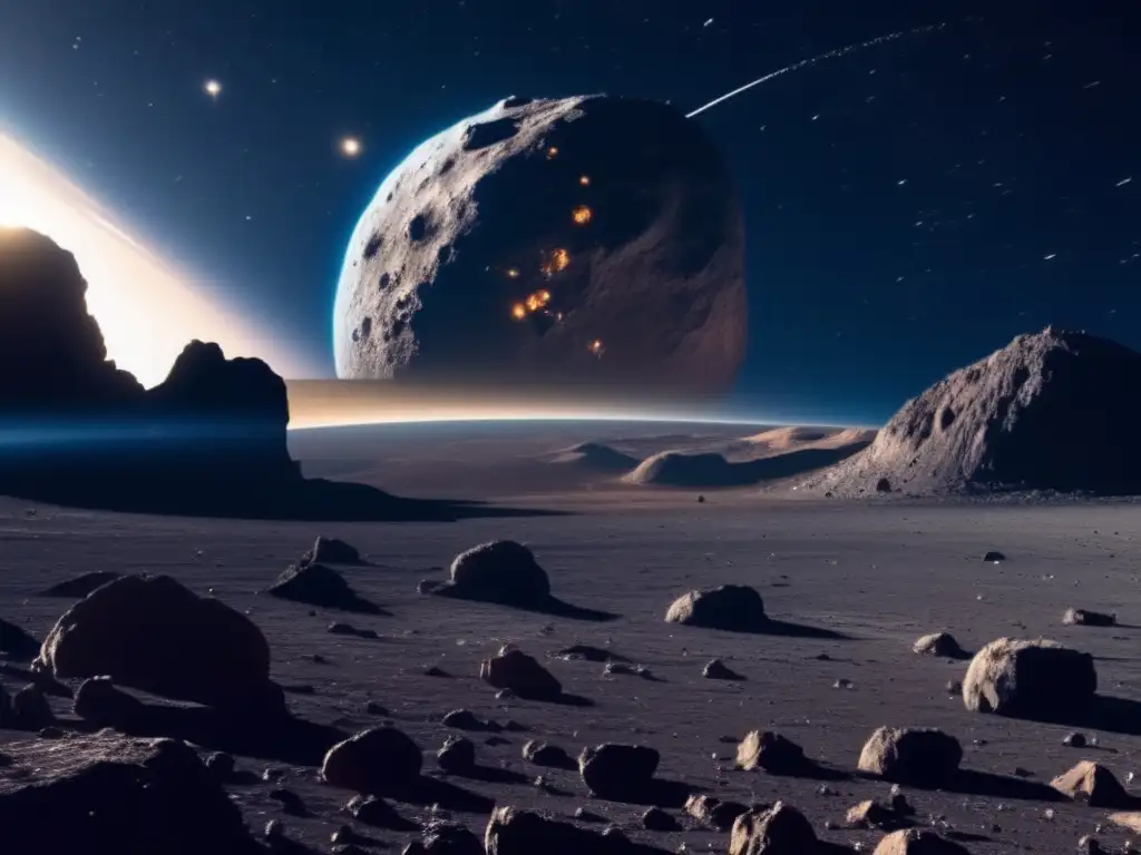 Vista impactante de asteroide para exploración minera de asteroides