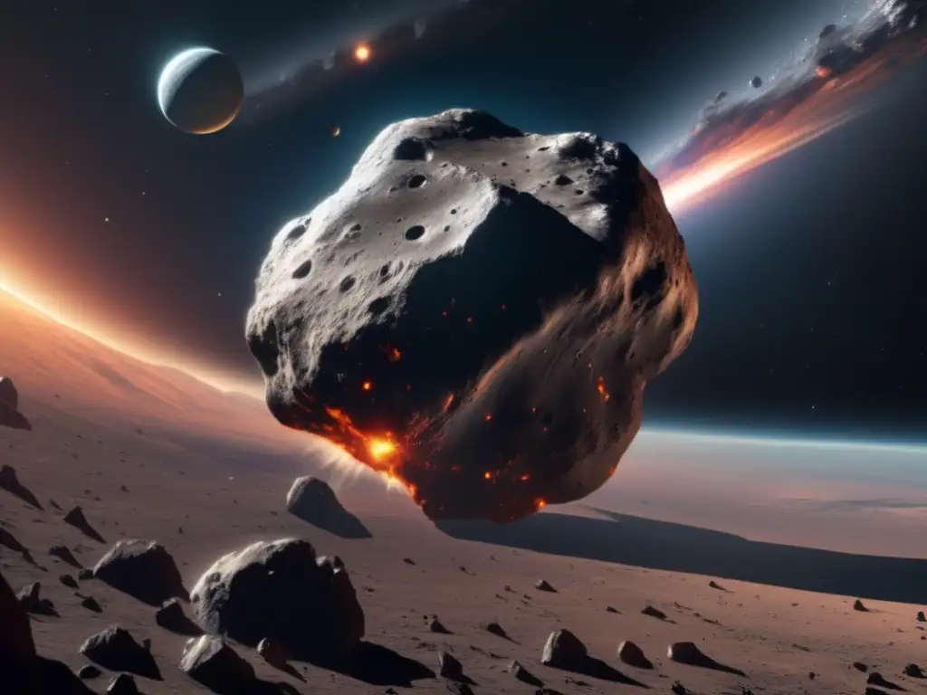 Vista impactante de asteroide en trayectoria hacia la Tierra - Exploración de asteroides y extinción de dinosaurios