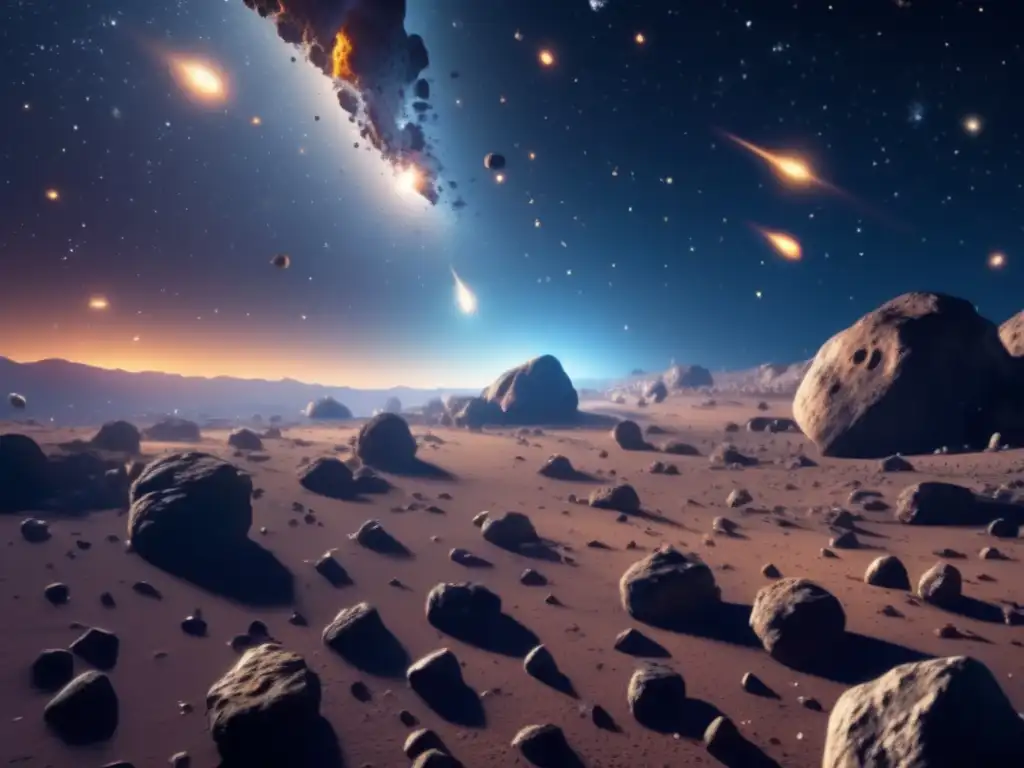 Vista impactante de campo de asteroides en el espacio profundo, revelando detalles únicos y variedad de colores