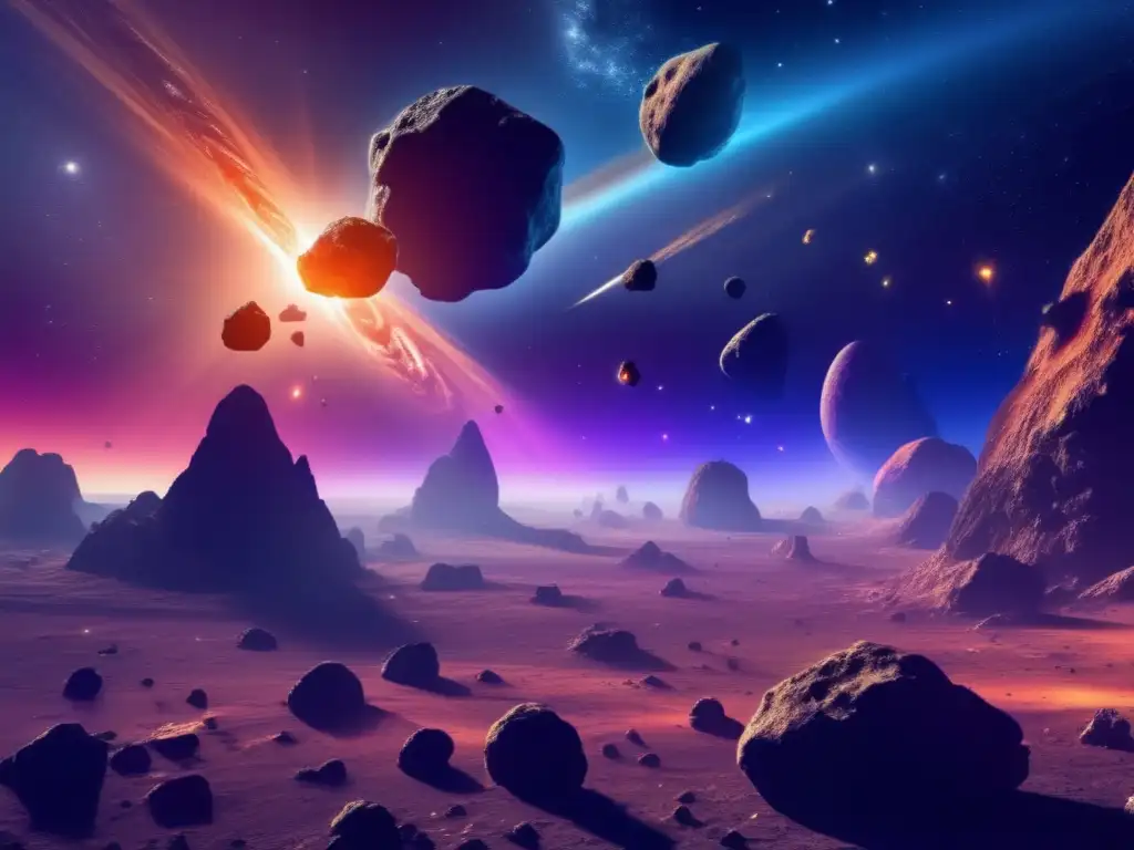 Vista impactante del espacio con asteroides y formación del sistema solar