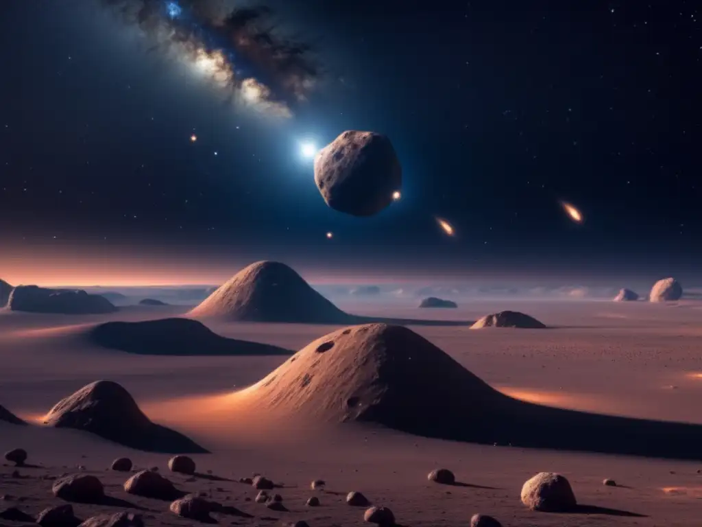 Vista impactante de sistema binario de asteroides en el espacio, reflejando teorías de colisión cósmica