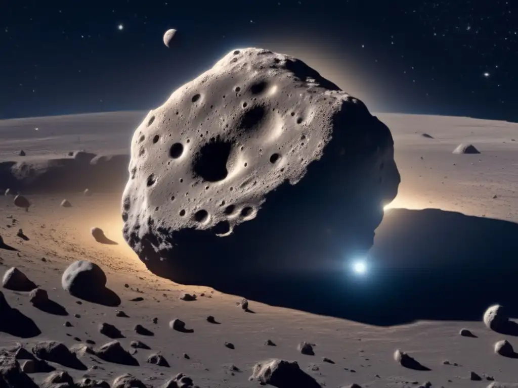 Vista impresionante de asteroide en espacio con agua para exploración espacial