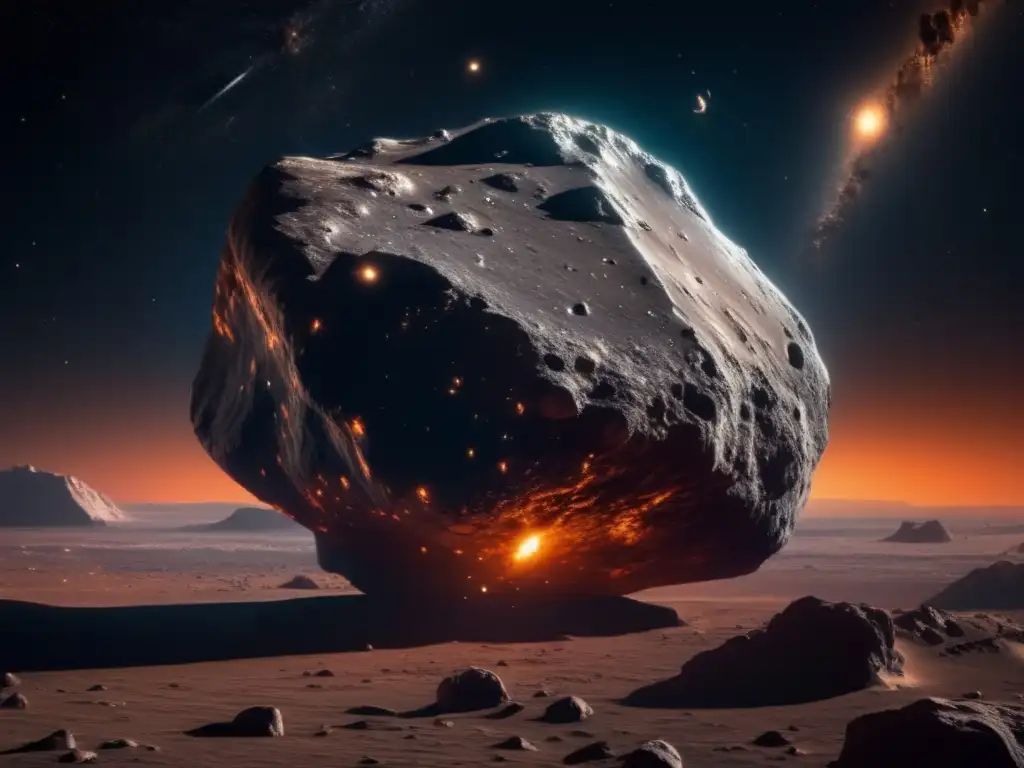 Vista impresionante de asteroide en el espacio con legislación explotación asteroides recursos