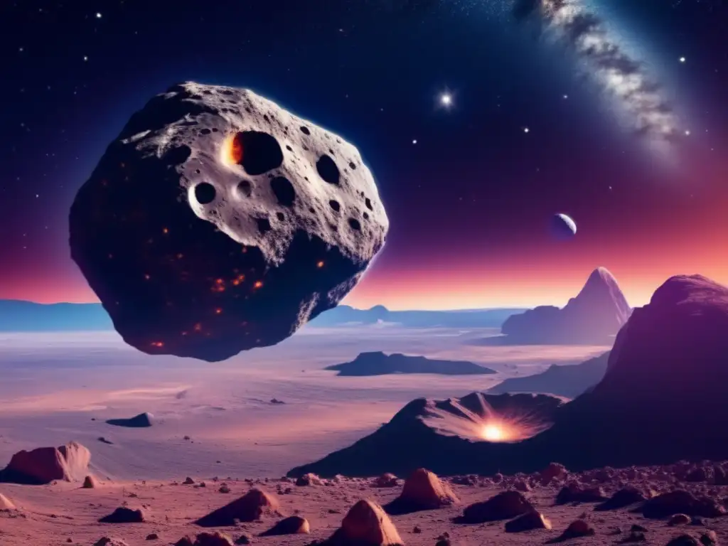 Vista impresionante de asteroide gigante en espacio - Exploración espacial asteroides gigantes