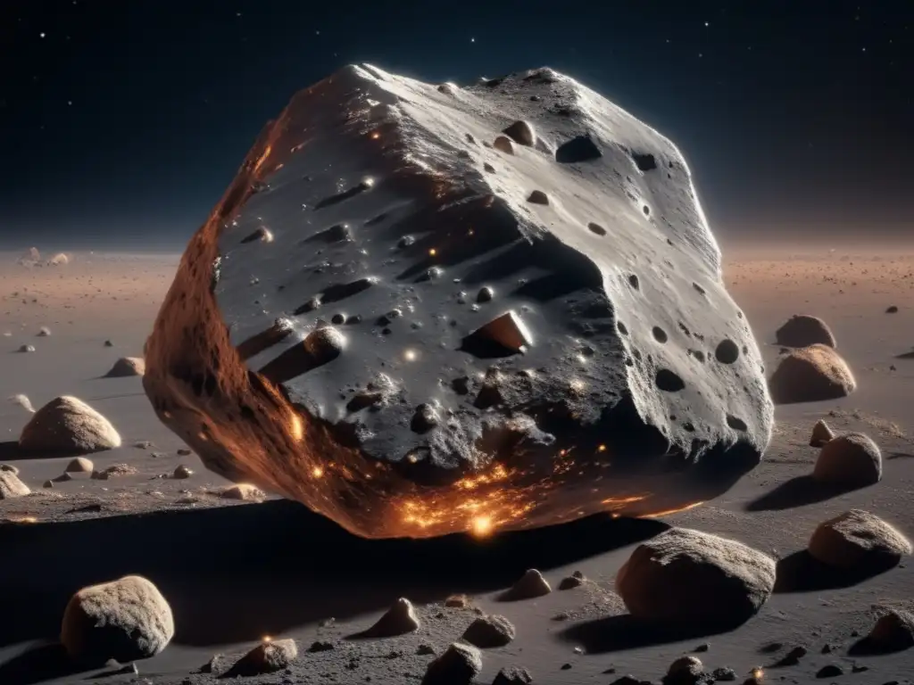 Vista impresionante de asteroide rocoso en espacio, con silicatos y textura