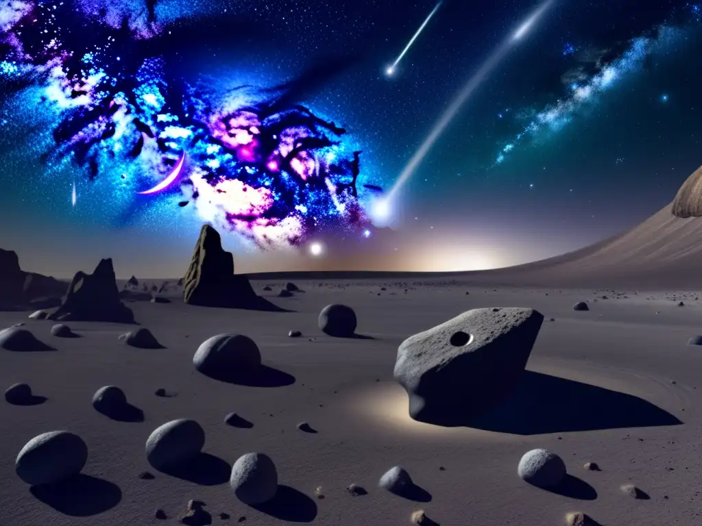 Una vista impresionante de asteroides basálticos en el espacio, destacando su potencial para la minería espacial