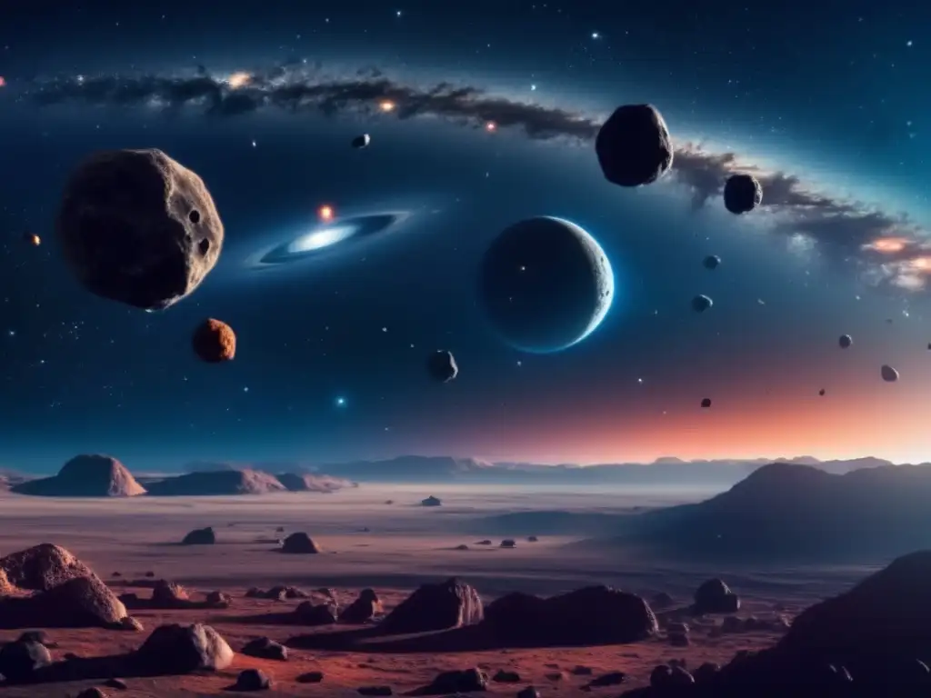 Vista impresionante de asteroides en el espacio
