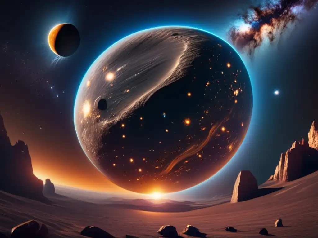 Majestuoso asteroide metálico en el cosmos Vista impresionante de asteroides metálicos en el sistema solar