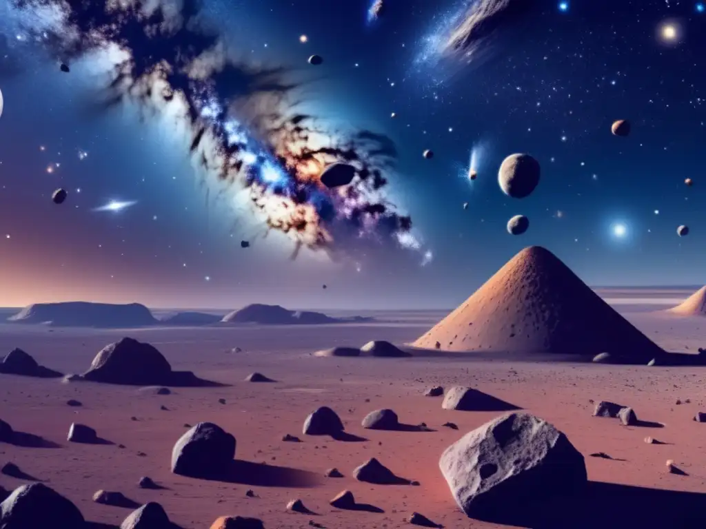 Vista impresionante de asteroides, recurso cósmico y exploración del espacio