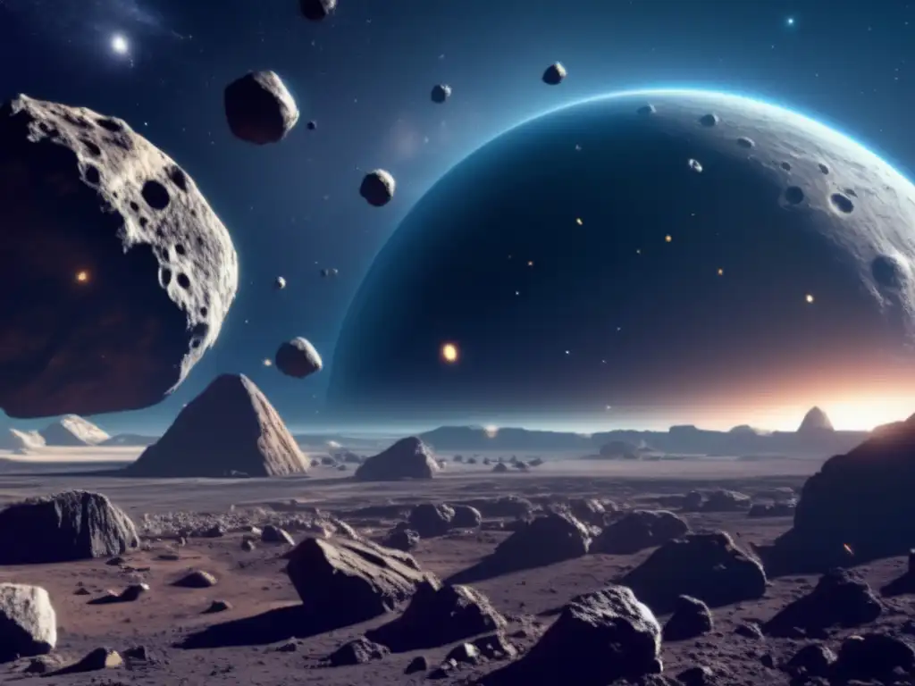 Vista impresionante campo asteroides: Competencia recursos asteroides