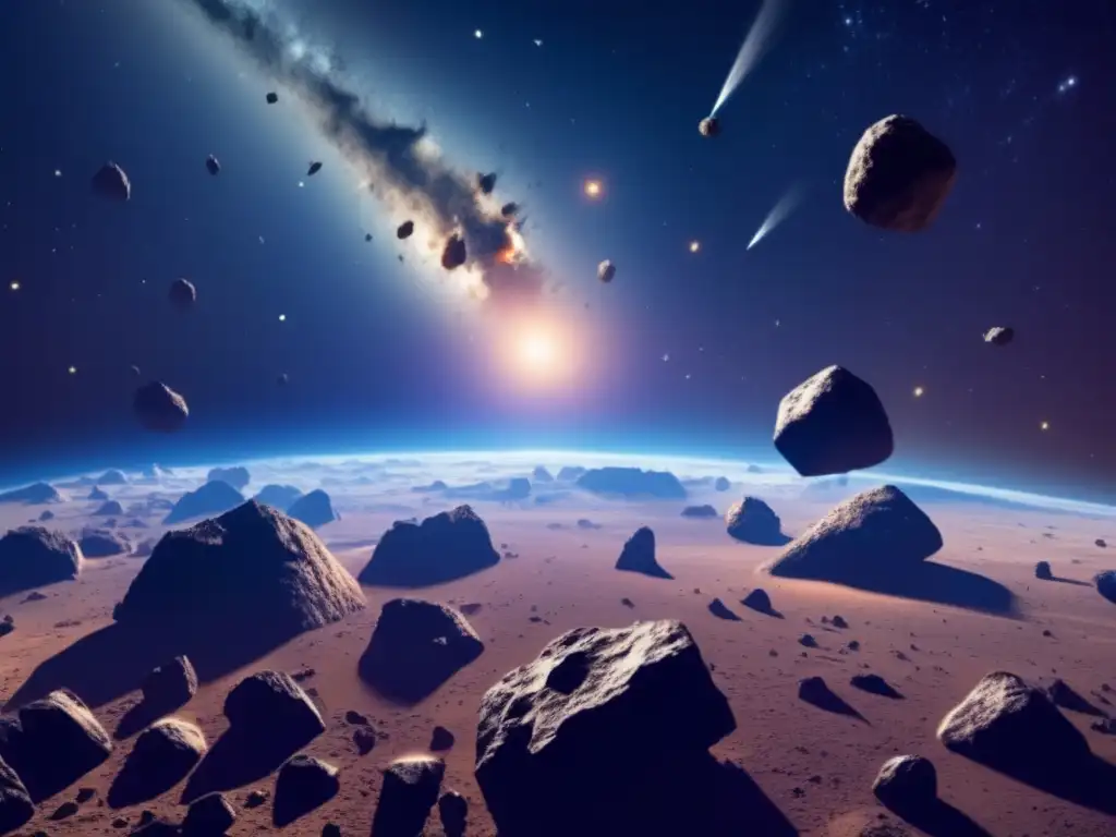 Vista impresionante de campo asteroides en el espacio - Legislación internacional actividades asteroides