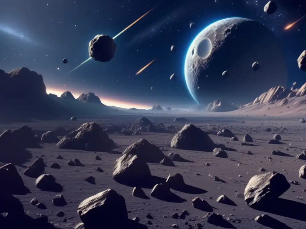 Vista impresionante de un campo de asteroides en el espacio exterior