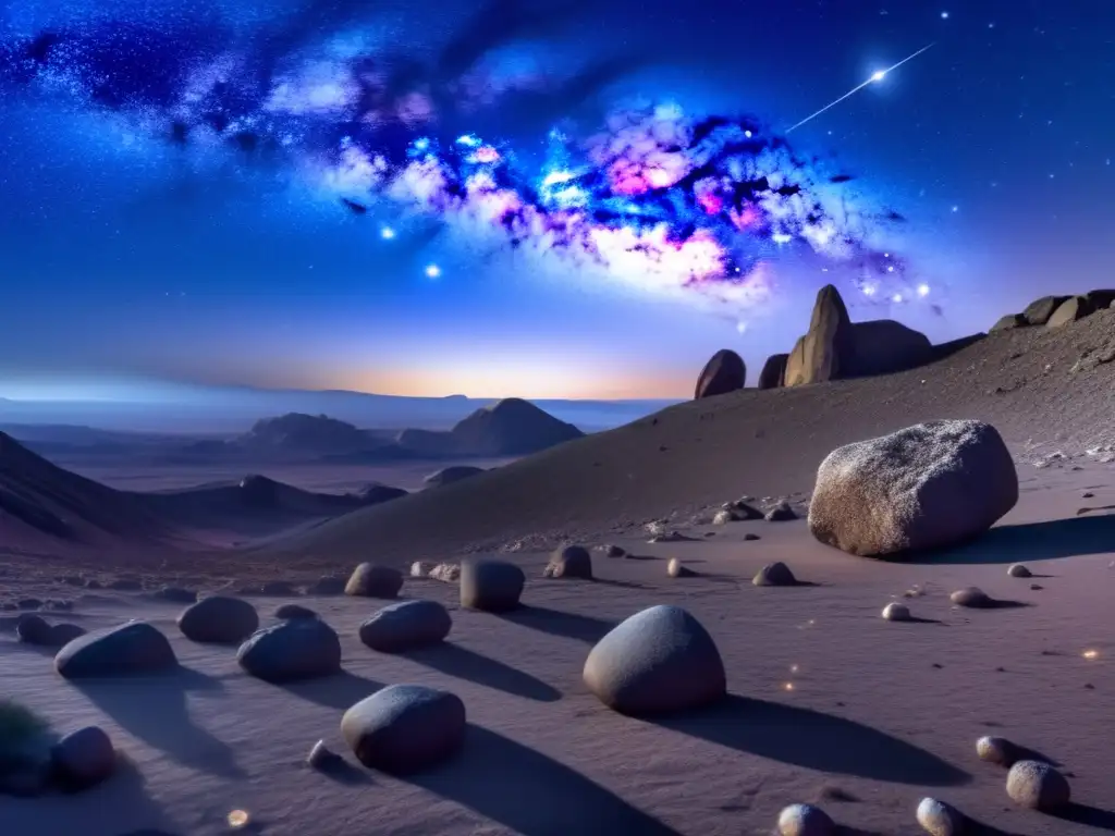Vista impresionante cielo nocturno, estrellas, galaxia Vía Láctea, asteroide, lluvia meteoritos, relación Troyanos