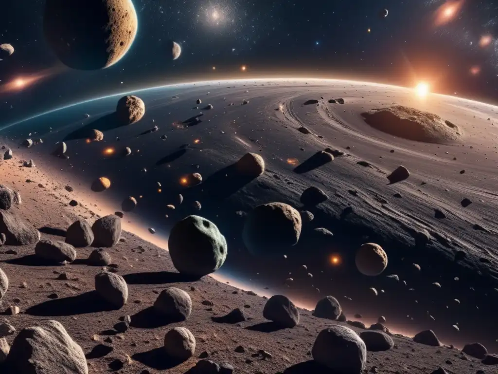 Vista impresionante de un cinturón de asteroides 8k: Exploración y explotación de asteroides