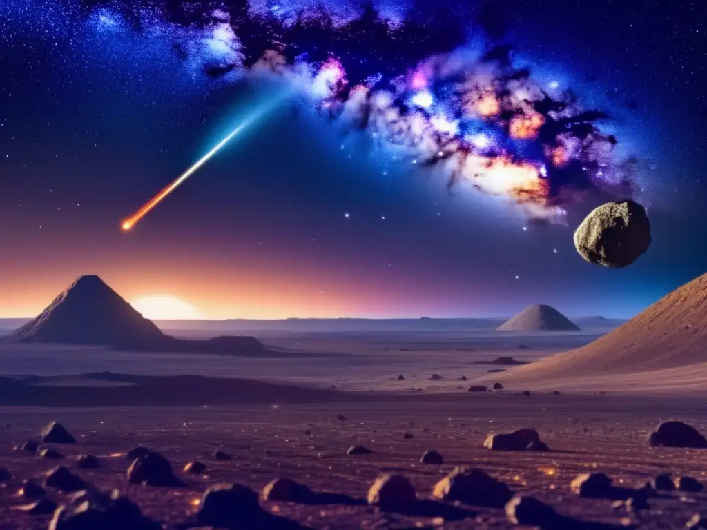 Vista impresionante del espacio con asteroides mineros y naves espaciales - Cazadores sombras asteroides peligrosos