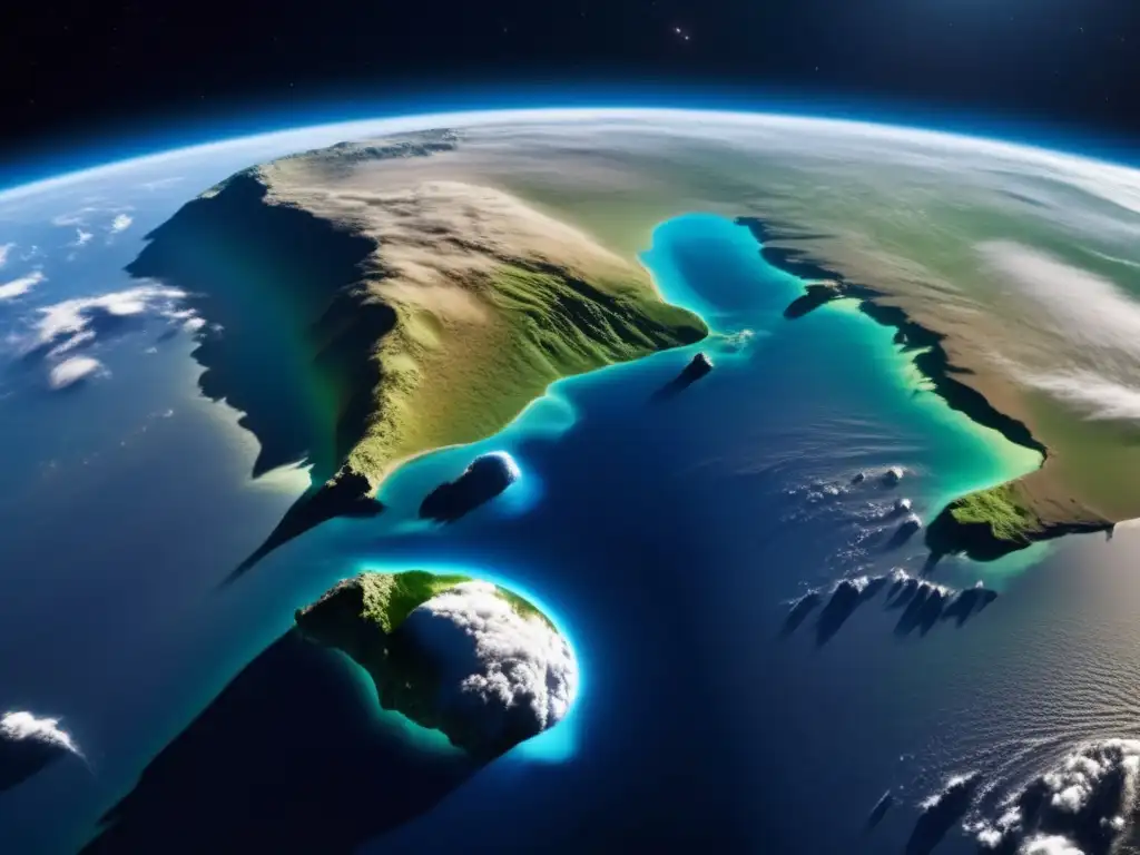 Vista impresionante de la Tierra desde el espacio, resaltando la exploración de asteroides cercanos a la Tierra