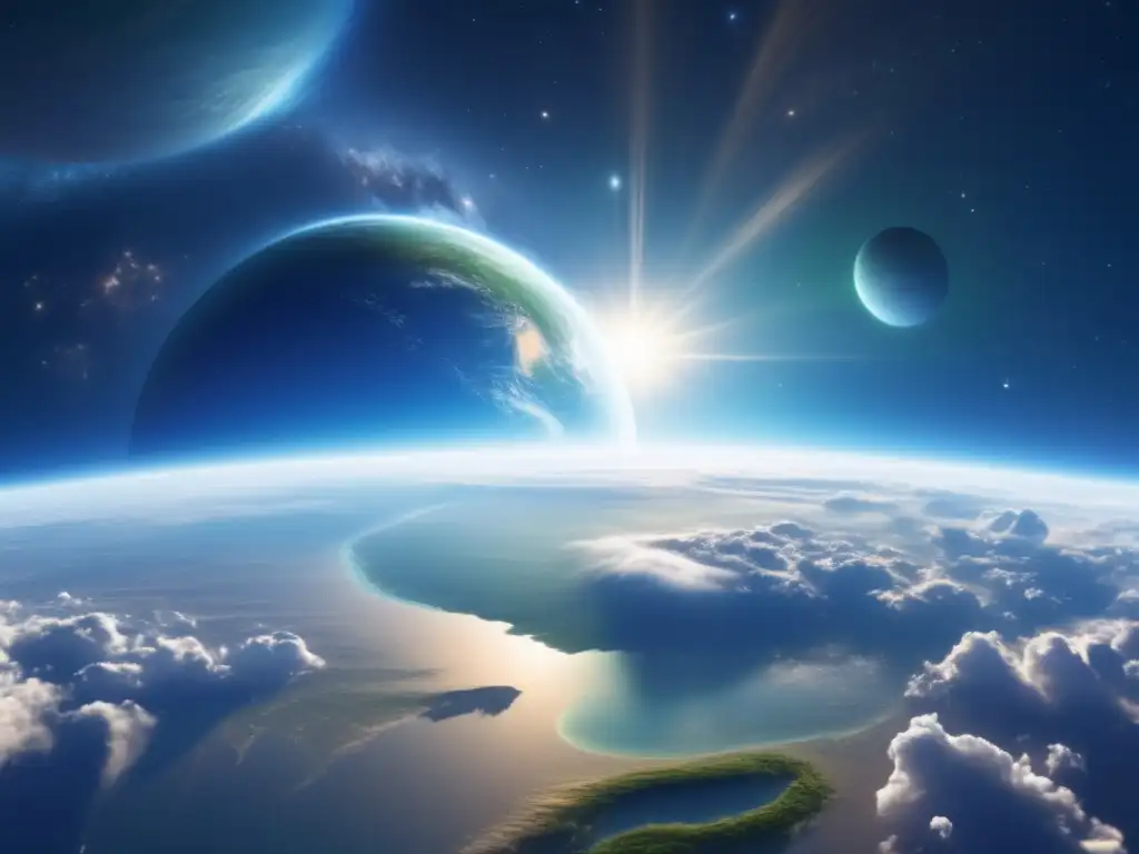 Vista impresionante de la Tierra primordial rodeada de espacio, con asteroides y su impacto en la evolución humana