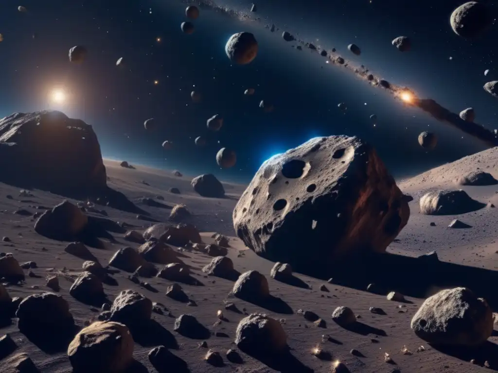 Vista panorámica de un campo de asteroides en el espacio, con detalles ultra detallados