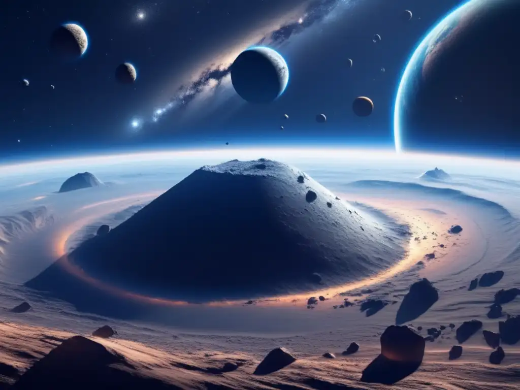 Vista panorámica de la Tierra azul, amenazada por asteroides binarios