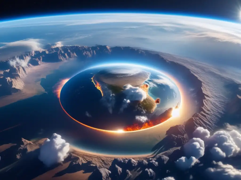 Vista panorámica 8k de la Tierra desde el espacio, con asteroide en ruta - Estrategias defensa global asteroides